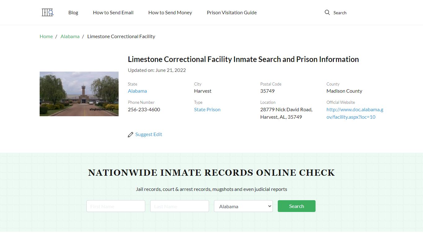 Limestone Correctional Facility Inmate Search, Visitation ...