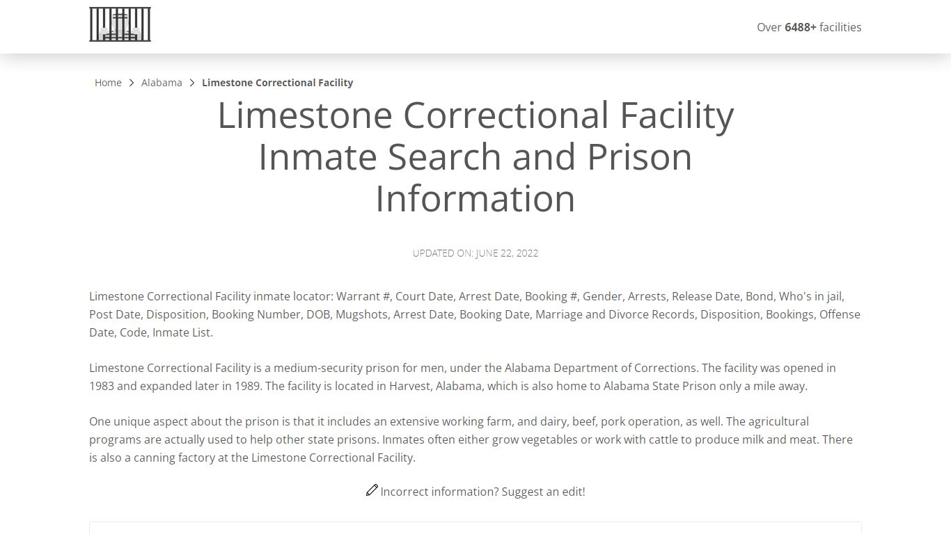 Limestone Correctional Facility Inmate Search, Visitation ...