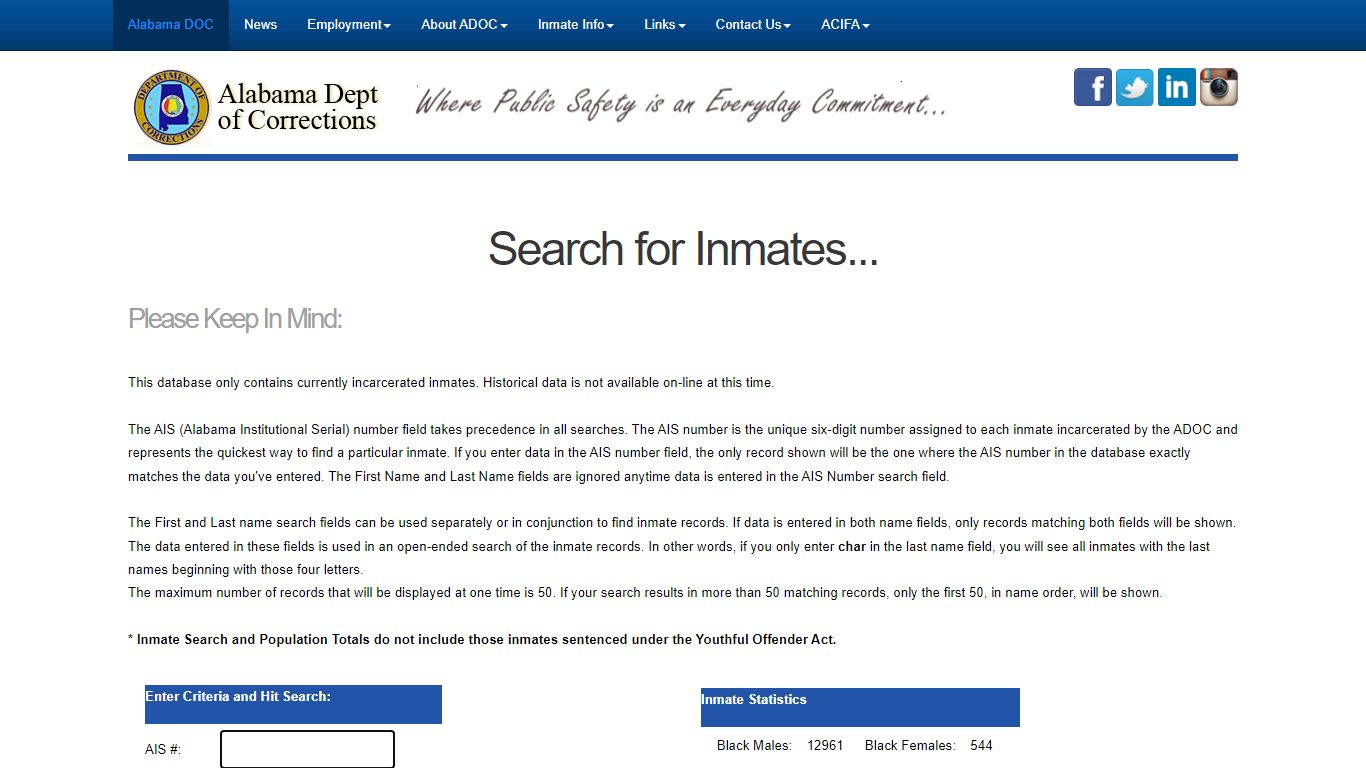 Search Inmates - Alabama Dept of Corrections